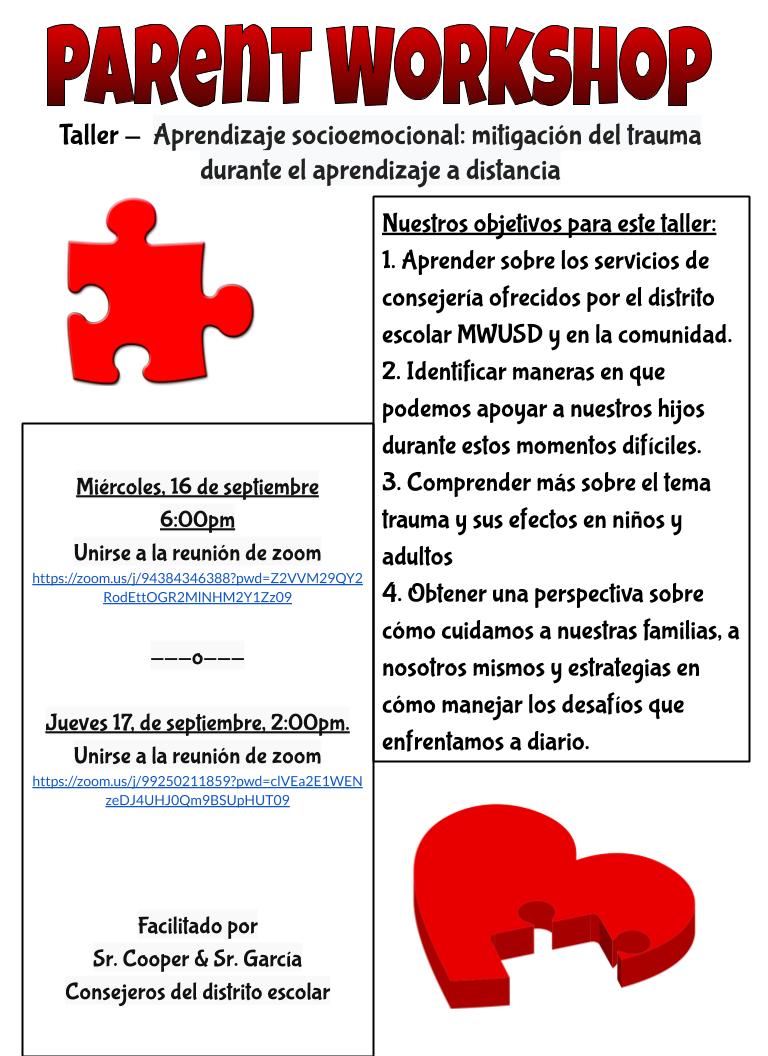 Counseling Worksop 9-16 & 9-17 Espanol