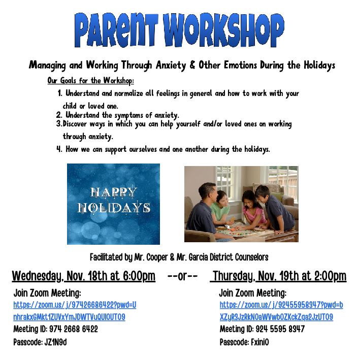 Counseling November Parent Workshops (English)