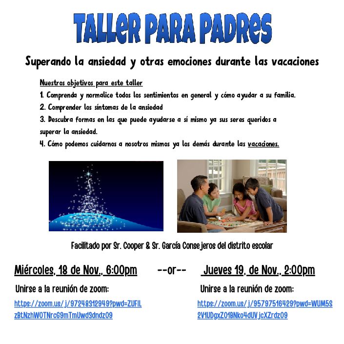 Counseling November Parent Workshops (Spanish)